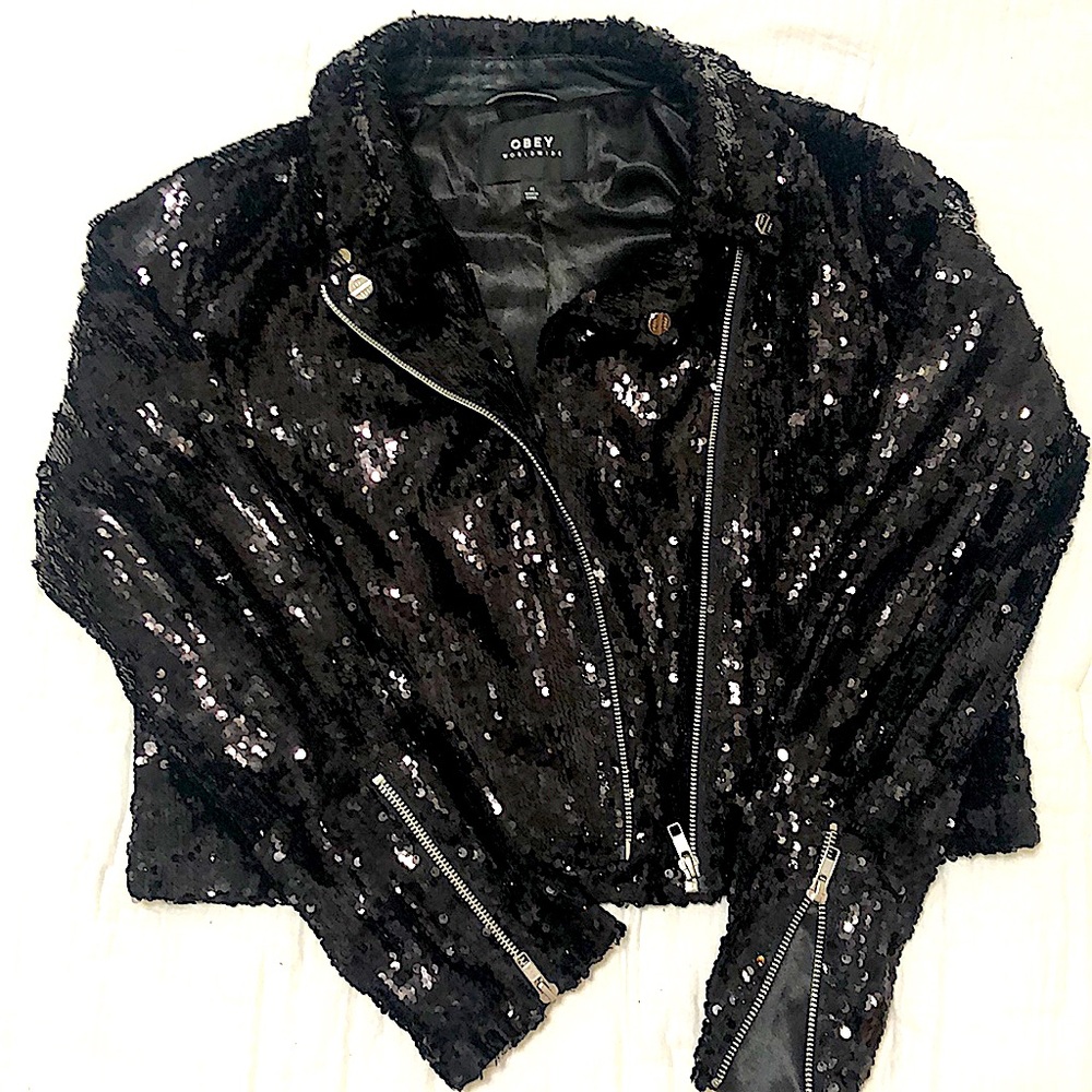 Obey black Sequin Moto jacket